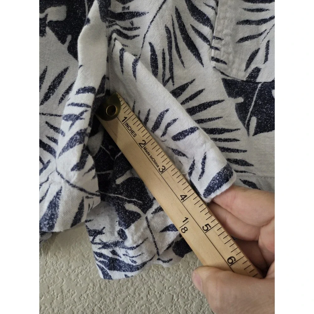 Nautica Linen Shorts Casual Summer Wear Tropical Floral Print Blue White Size L